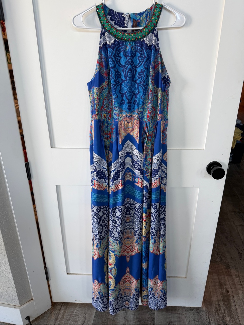Anthropologie Ranna Gill Blue Printed Halter Maxi Dress 10
